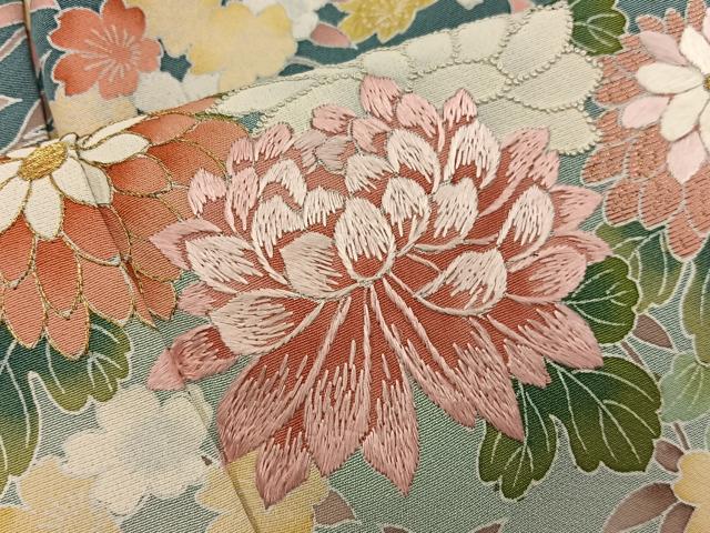 平和屋着物●訪問着 相良刺繍 枝菊花文 暈し染め 金彩 正絹 逸品 BAAW3520mz