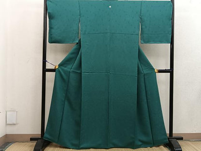平和屋着物●上質な色無地 菊地紋 木賊色 正絹 逸品 BAAW3521mz