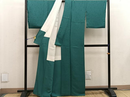 平和屋着物●上質な色無地 菊地紋 木賊色 正絹 逸品 BAAW3521mz