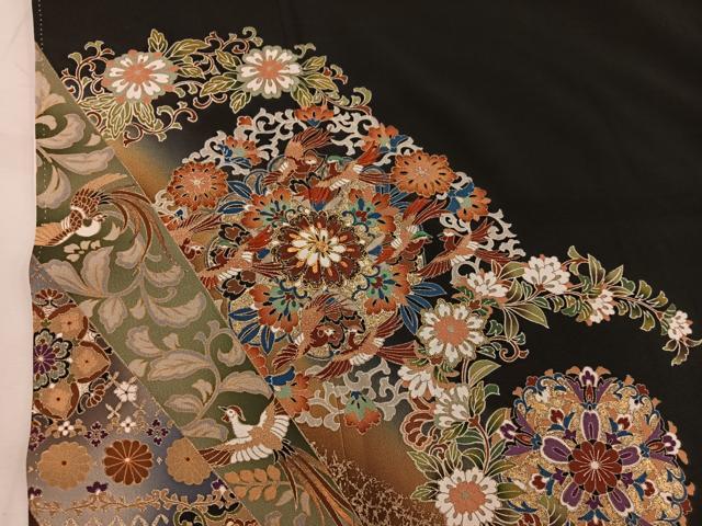 平和屋着物●豪華黒留袖 作家物 駒刺繍 花鳥文 暈し染め 金彩 正絹 逸品 BAAW3524mz