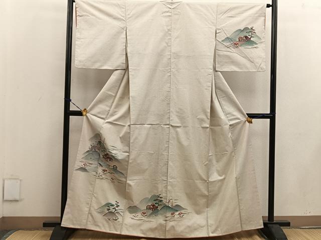 平和屋着物●訪問着 本場大島紬 白大島 手描き 刺繍 7マルキ 風景花文 正絹 逸品 BAAW3525mz