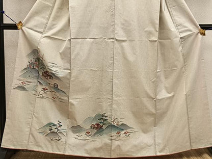 平和屋着物●訪問着 本場大島紬 白大島 手描き 刺繍 7マルキ 風景花文 正絹 逸品 BAAW3525mz