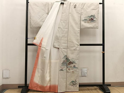平和屋着物●訪問着 本場大島紬 白大島 手描き 刺繍 7マルキ 風景花文 正絹 逸品 BAAW3525mz