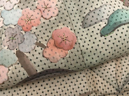 平和屋着物●訪問着 本場大島紬 白大島 手描き 刺繍 7マルキ 風景花文 正絹 逸品 BAAW3525mz