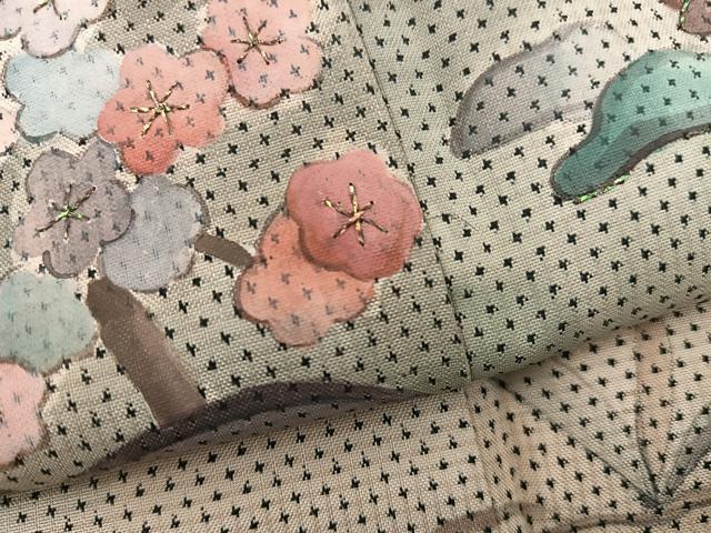 平和屋着物●訪問着 本場大島紬 白大島 手描き 刺繍 7マルキ 風景花文 正絹 逸品 BAAW3525mz