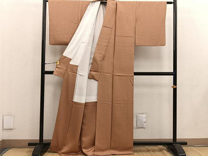平和屋着物●本草木染作家 瑞寶 色無地 小麦色 正絹 逸品 BAAW3526mz