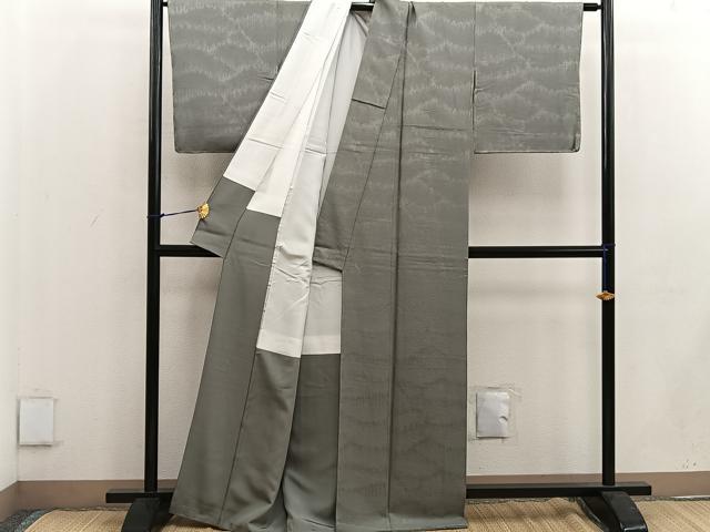 平和屋着物●上質な色無地 樹林地紋 利休色 正絹 逸品 未使用 BAAW3528mz