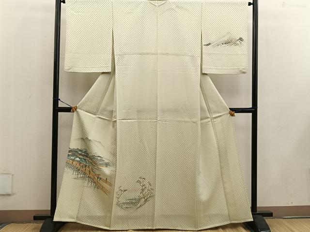 平和屋着物▽訪問着 単衣 手描き 人物風景文 正絹 逸品 BAAW3530mz