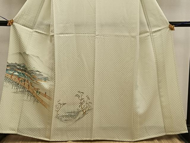 平和屋着物▽訪問着 単衣 手描き 人物風景文 正絹 逸品 BAAW3530mz