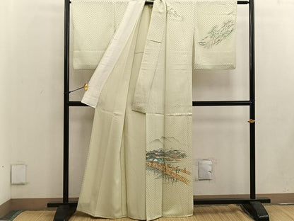 平和屋着物▽訪問着 単衣 手描き 人物風景文 正絹 逸品 BAAW3530mz