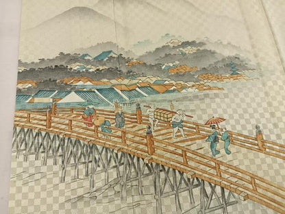 平和屋着物▽訪問着 単衣 手描き 人物風景文 正絹 逸品 BAAW3530mz