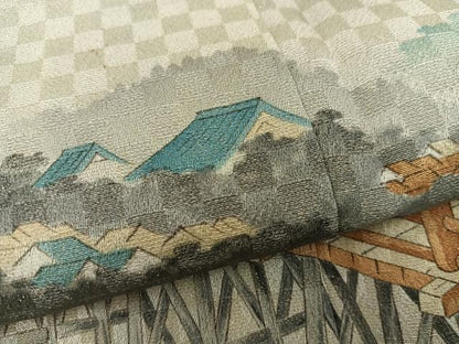 平和屋着物▽訪問着 単衣 手描き 人物風景文 正絹 逸品 BAAW3530mz