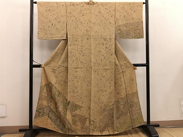 平和屋着物▽訪問着 単衣 更紗花鳥文 正絹 逸品 BAAW3531mz