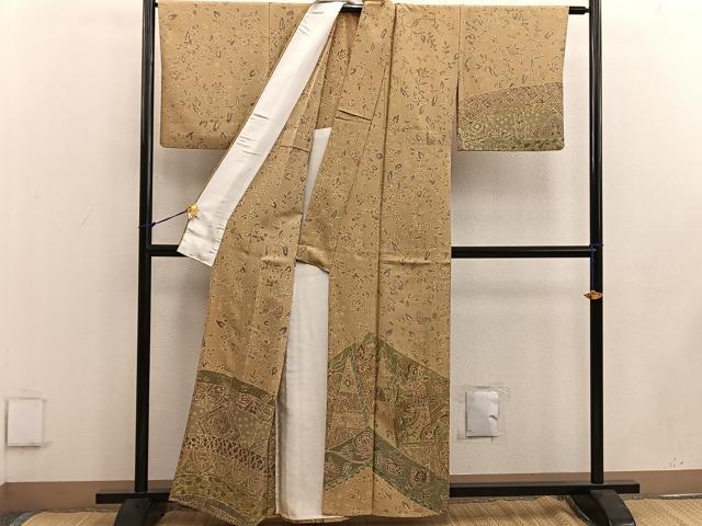 平和屋着物▽訪問着 単衣 更紗花鳥文 正絹 逸品 BAAW3531mz