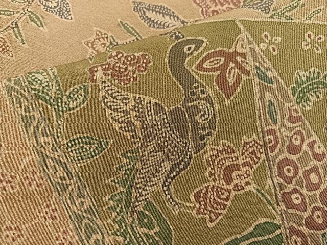 平和屋着物▽訪問着 単衣 更紗花鳥文 正絹 逸品 BAAW3531mz