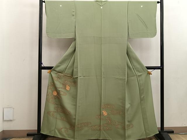 平和屋着物▽豪華色留袖 単衣 駒刺繍 松ぼっくり 正絹 逸品 BAAW3533mz