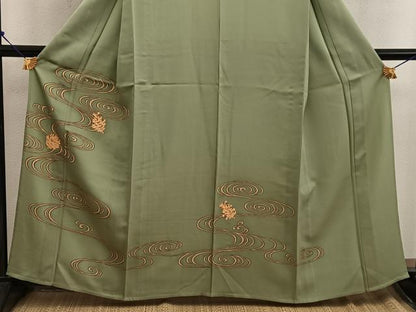 平和屋着物▽豪華色留袖 単衣 駒刺繍 松ぼっくり 正絹 逸品 BAAW3533mz