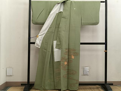 平和屋着物▽豪華色留袖 単衣 駒刺繍 松ぼっくり 正絹 逸品 BAAW3533mz