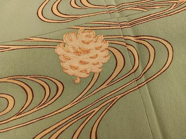 平和屋着物▽豪華色留袖 単衣 駒刺繍 松ぼっくり 正絹 逸品 BAAW3533mz