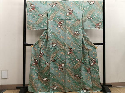 平和屋着物▽上質な小紋 単衣 地紙花文 金彩 正絹 逸品 BAAW3537mz