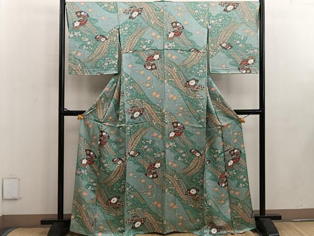 平和屋着物▽上質な小紋 単衣 地紙花文 金彩 正絹 逸品 BAAW3537mz