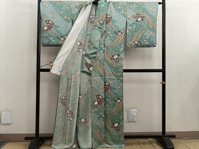 平和屋着物▽上質な小紋 単衣 地紙花文 金彩 正絹 逸品 BAAW3537mz