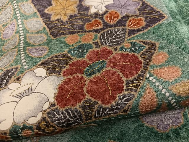 平和屋着物▽上質な小紋 単衣 地紙花文 金彩 正絹 逸品 BAAW3537mz
