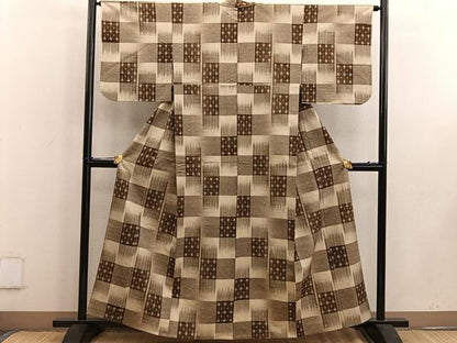平和屋着物▽上質な紬 単衣 絣文様 正絹 逸品 BAAW3538mz