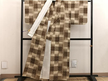 平和屋着物▽上質な紬 単衣 絣文様 正絹 逸品 BAAW3538mz