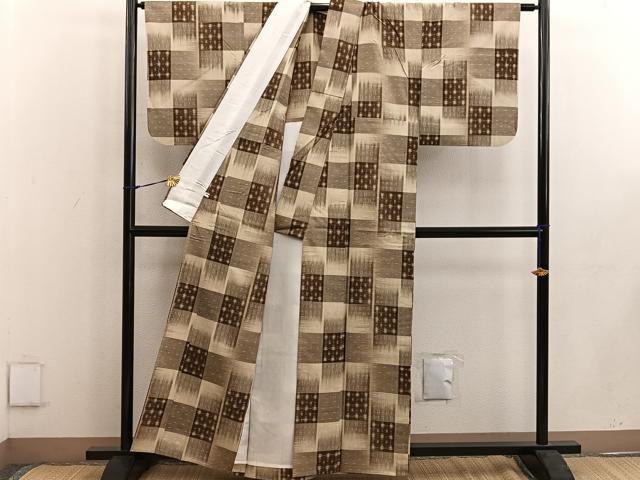 平和屋着物▽上質な紬 単衣 絣文様 正絹 逸品 BAAW3538mz