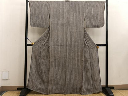 平和屋着物▽上質な小紋 単衣 縞 鬼しぼ縮緬 正絹 逸品 BAAW3539mz