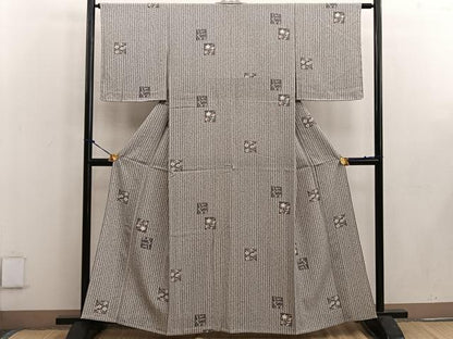 平和屋着物▽上質な小紋 単衣 色紙花文 正絹 逸品 BAAW3540mz