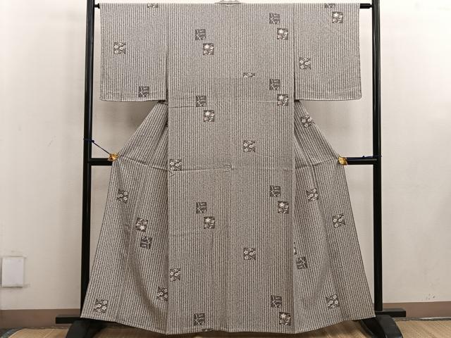 平和屋着物▽上質な小紋 単衣 色紙花文 正絹 逸品 BAAW3540mz