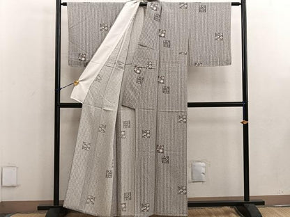 平和屋着物▽上質な小紋 単衣 色紙花文 正絹 逸品 BAAW3540mz