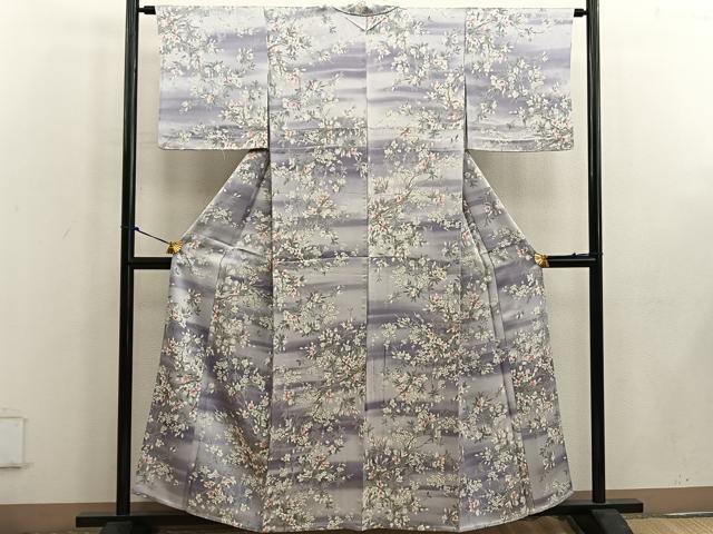 平和屋着物▽上質な小紋 単衣 枝花文 正絹 逸品 BAAW3541mz