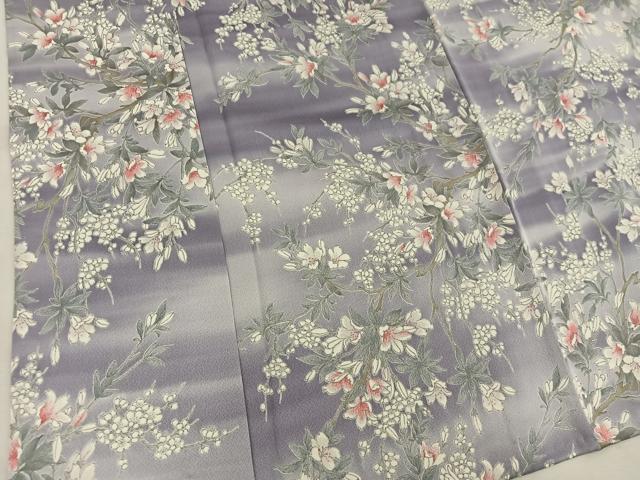 平和屋着物▽上質な小紋 単衣 枝花文 正絹 逸品 BAAW3541mz