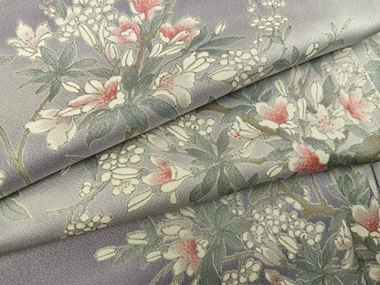 平和屋着物▽上質な小紋 単衣 枝花文 正絹 逸品 BAAW3541mz