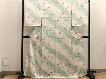 平和屋着物▽上質な小紋 単衣 草花文 金彩 正絹 逸品 BAAW3546mz