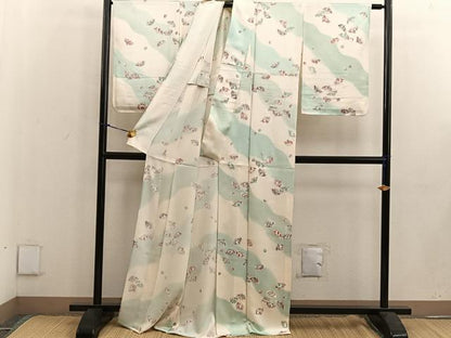 平和屋着物▽上質な小紋 単衣 草花文 金彩 正絹 逸品 BAAW3546mz