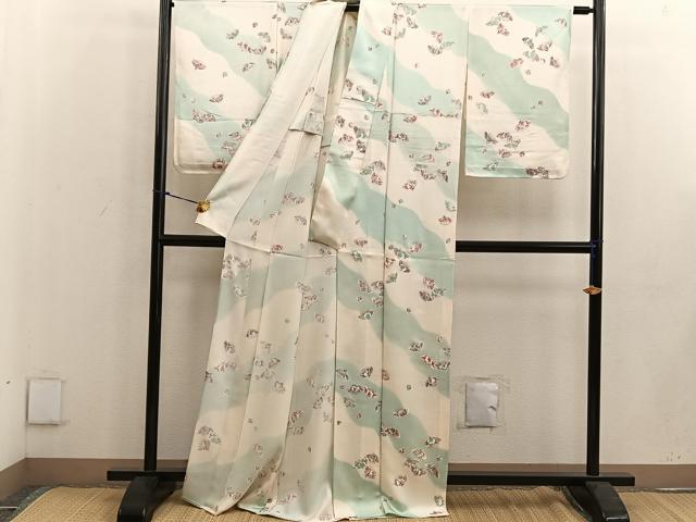 平和屋着物▽上質な小紋 単衣 草花文 金彩 正絹 逸品 BAAW3546mz