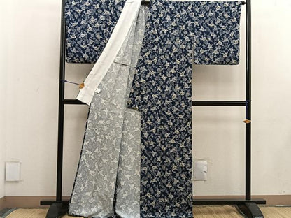 平和屋着物▽上質な小紋 単衣 型染め 草花文 正絹 逸品 BAAW3548mz