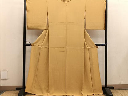 平和屋着物▽上質なお召 単衣 黄金糸 花唐草地紋 黄土色 正絹 逸品 BAAW3549mz