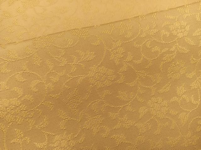 平和屋着物▽上質なお召 単衣 黄金糸 花唐草地紋 黄土色 正絹 逸品 BAAW3549mz