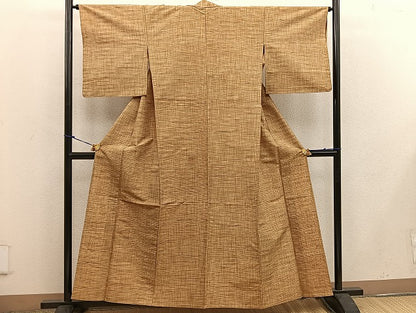 平和屋着物▽上質な紬 単衣 横段文 正絹 逸品 BAAW3552mz