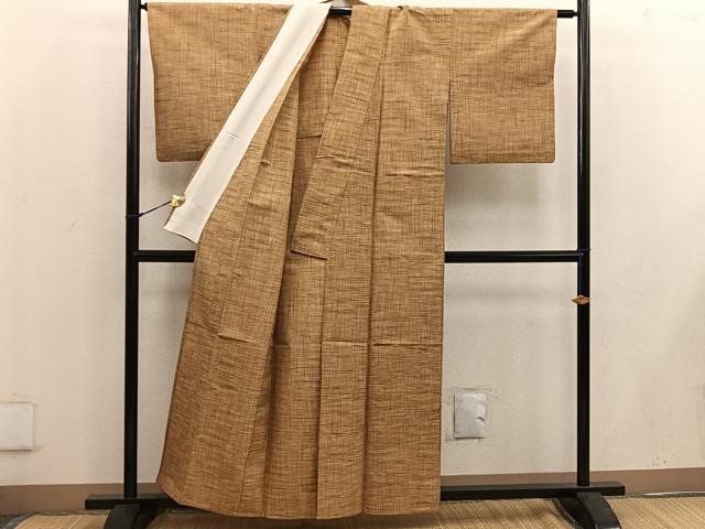 平和屋着物▽上質な紬 単衣 横段文 正絹 逸品 BAAW3552mz