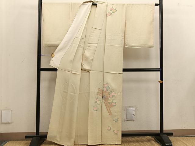平和屋着物▽訪問着 単衣 総刺繍 駒刺繍 橘 金糸 正絹 逸品 BAAW3553mz