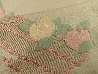 平和屋着物▽訪問着 単衣 総刺繍 駒刺繍 橘 金糸 正絹 逸品 BAAW3553mz