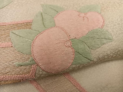 平和屋着物▽訪問着 単衣 総刺繍 駒刺繍 橘 金糸 正絹 逸品 BAAW3553mz