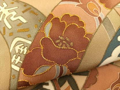 平和屋着物▽豪華色留袖 単衣 駒刺繍 横笛花文 金彩 正絹 逸品 BAAW3556mz