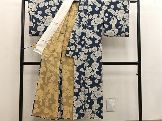 平和屋着物▽上質な小紋 単衣 草花文 正絹 逸品 BAAW3558mz